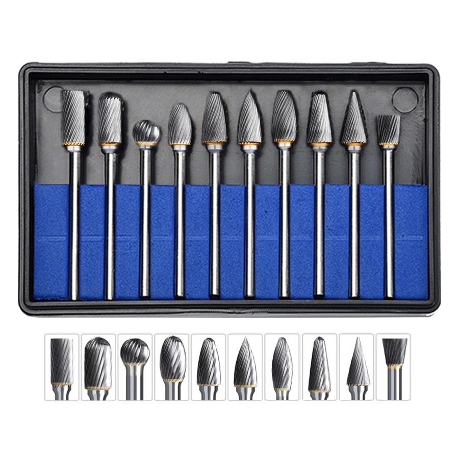 サムコス 超硬バー リューター ビット 10種類 ケース付10本セット タングステン製 超硬ドリルビット 3mm軸刃幅6mm B | 