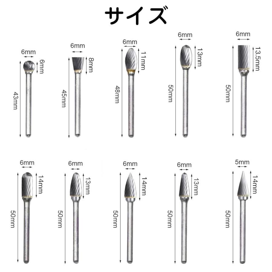 サムコス 超硬バー リューター ビット 10種類 ケース付10本セット タングステン製 超硬ドリルビット 3mm軸刃幅6mm B |  | 01