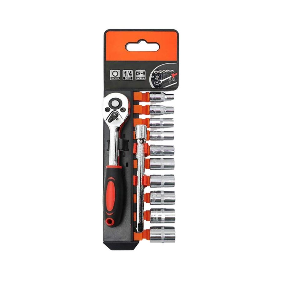 12PCS ソケットレンチセット 差込角6.35mm1/4 六角ソケット 車両整備 修理 自動車 バイクホルダー付き | 