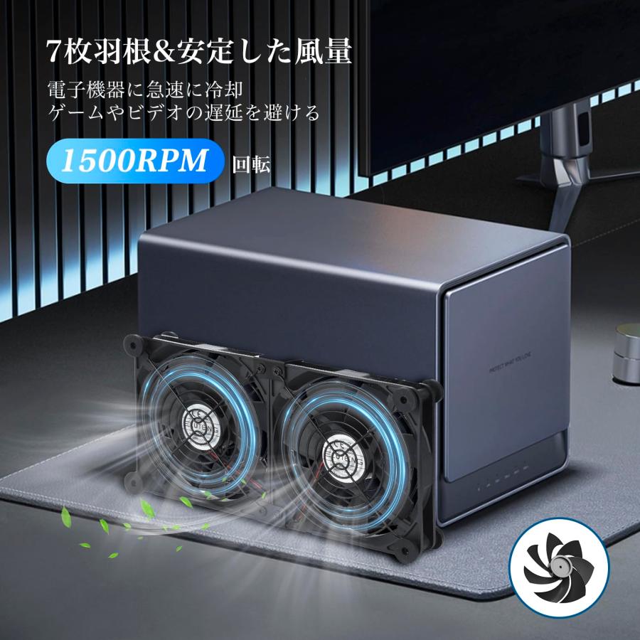 ELUTENG USBファン 14cm 2連 静音 USB 冷却ファン 防振ゴム足付き 3