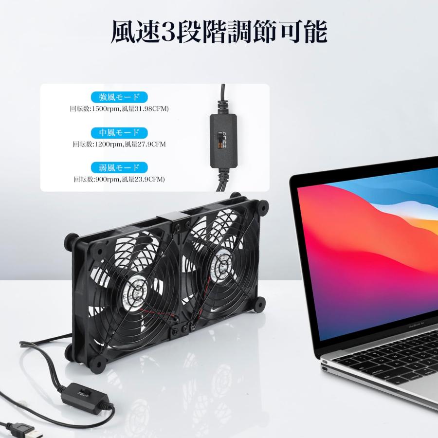 ELUTENG USBファン 14cm 2連 静音 USB 冷却ファン 防振ゴム足