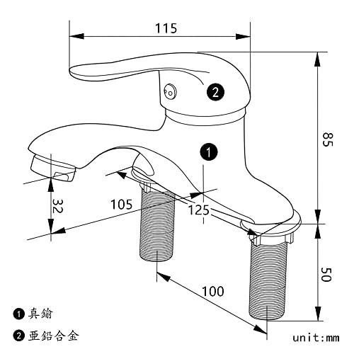 Maynosi 洗面水栓 洗面台蛇口 2穴 洗面用混合水栓 ツーホール式 浴室水栓蛇口 シングルレバー 混合水栓 手洗いボウル用 真鍮製立水栓 |  | 06