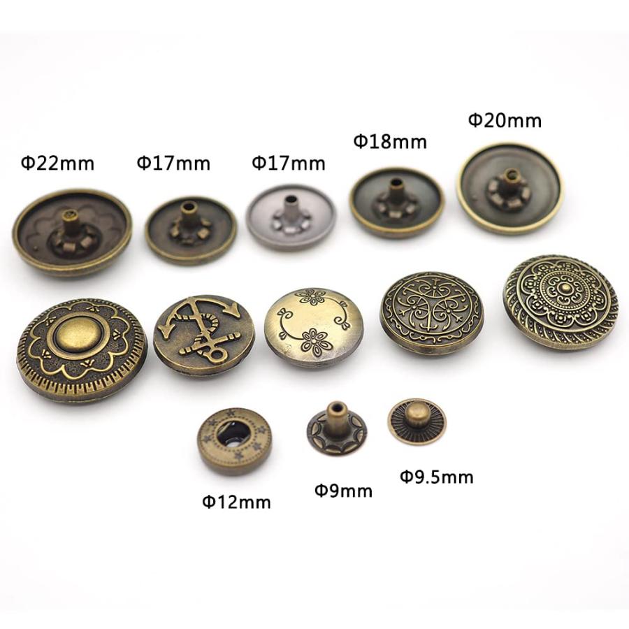 　コンチョ　加工　セット　飾りボタン　木製コレクションボックス デザイン sempiterno コンチョ ボタン 14個セット 飾りバネホック アンティーク