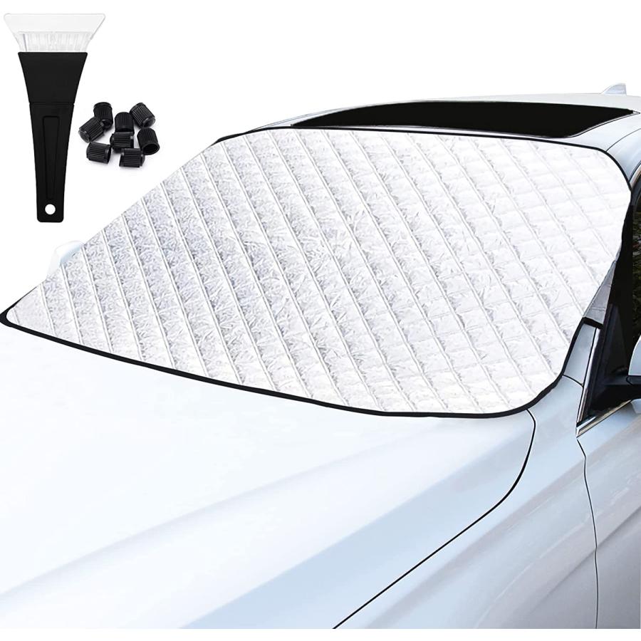 JANLOFO カーフロントカバー 凍結防止 フロントガラス 凍結防止シート 雪対策 車サンシェード 防水 車用スノーブラシ付き 日よけ 遮光断 | 