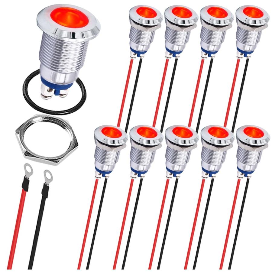 MKBKLLJY 10Pcs の赤い表示燈 12mm 1/2 は車のための 24AWG 120mm ターミナル ワイヤーが付いている IP67 | 