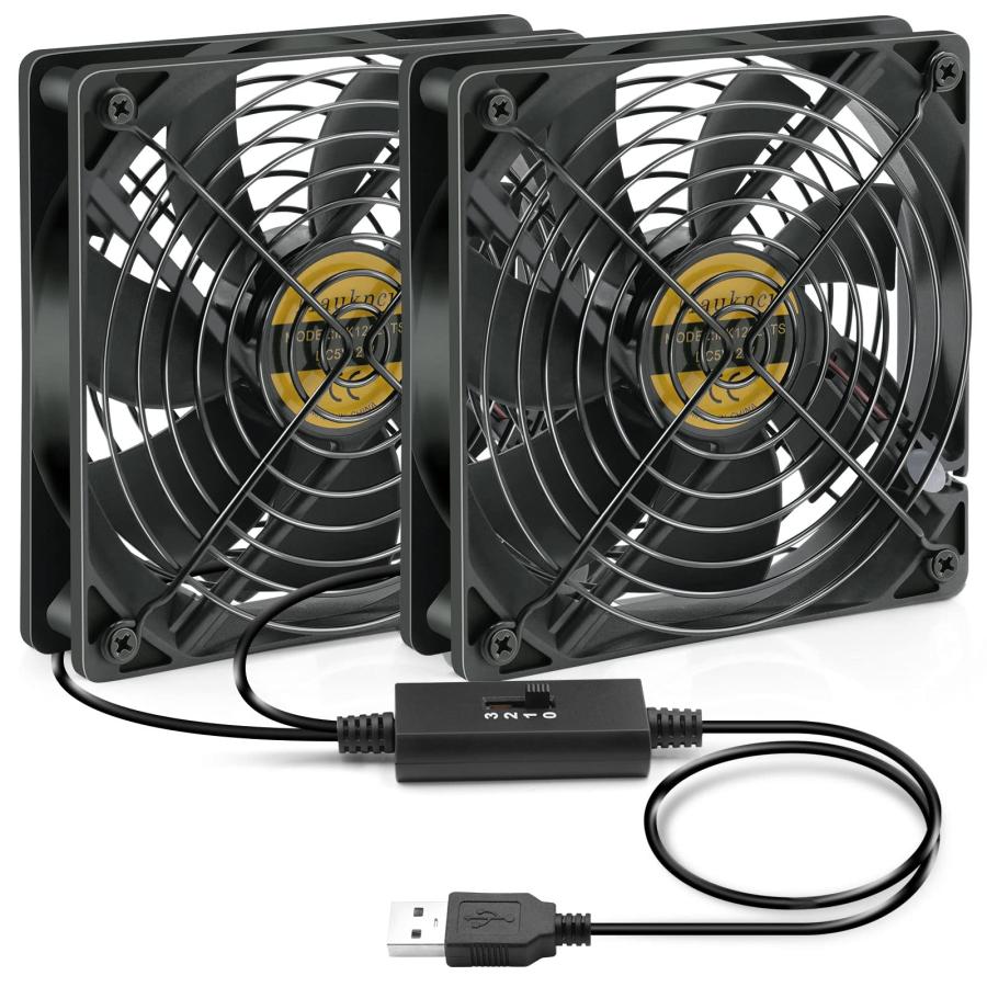 Mauknci 静音 USBファン 12cm 3段階風量調整 冷却ファン 2台1組 長時間稼働可 5V ファン 120mm ブラック | 
