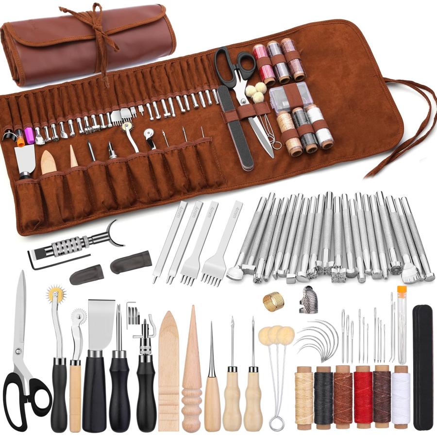 Dennty レザークラフトツール 革加工ツールキット カスタム収納袋付き レザーカービングツール レザークラフト製作 切断 パンチング 縫製 | 