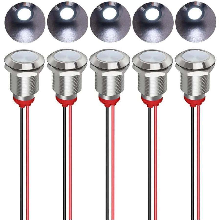 Kiligen 5個 12mm AC/DC 12-24V LED 防水インジケータライト パイロットライトシグナル インジケータ（ホワイト） | 