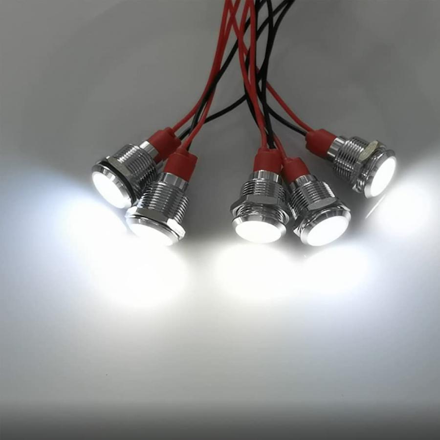 Kiligen 5個 12mm AC/DC 12-24V LED 防水インジケータライト パイロットライトシグナル インジケータ（ホワイト） |  | 02