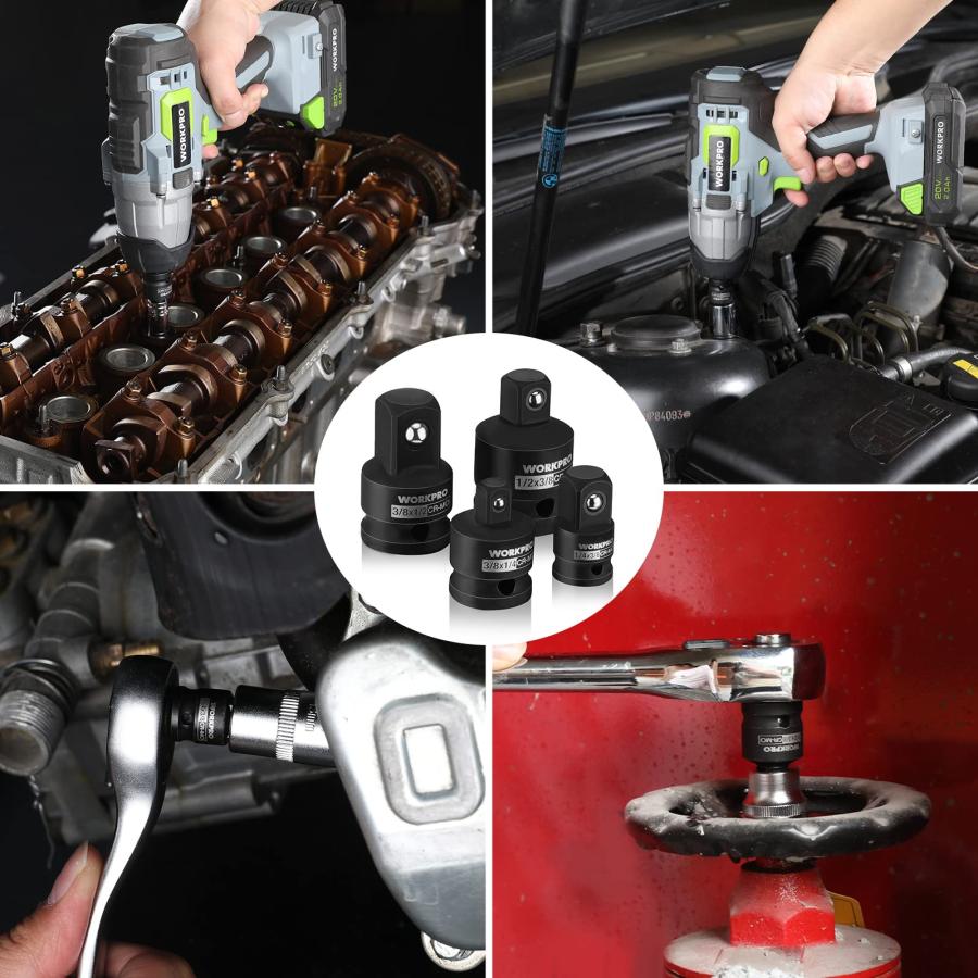WORKPRO ソケット変換アダプター 4個セット 差込角変換ソケット インパクトソケットアダプター 差込角6.35mm1/4 9.5mm3/8 |  | 06