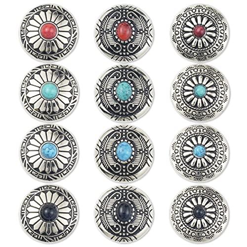 コンチョ ボタン 4色12個セット ターコイズ ネジ式 30mm レザークラフト 財布 手芸 | 