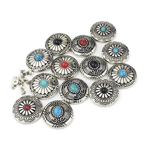 コンチョ ボタン 4色12個セット ターコイズ ネジ式 30mm レザークラフト 財布 手芸 |  | 01