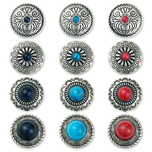 コンチョ ボタン 12個セット ターコイズ ネジ式 シルバー 25mm デージー 唐草 フラワー レザークラフト 財布 装飾ボタン | 