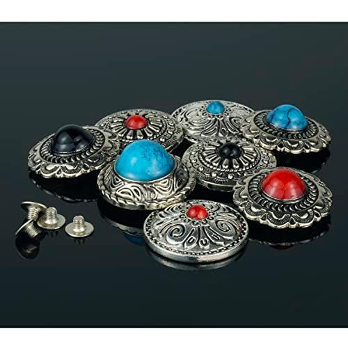 コンチョ ボタン 12個セット ターコイズ ネジ式 シルバー 25mm デージー 唐草 フラワー レザークラフト 財布 装飾ボタン |  | 03