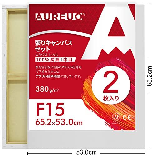 AUREUO 張りキャンバス セット F15 65.2cmX53cm 中目 100％コットン 2枚 初心者 絵画用具 芸術絵創作 現代油絵 美術 |  | 04