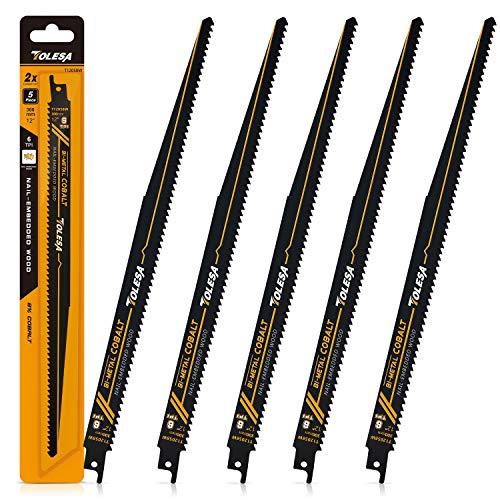 TOLESA レシプロソー替刃 6山 300mm バイメタル コバルト ネイル埋め込み木材切削 セーバーソーブレード 5枚入れ… | 