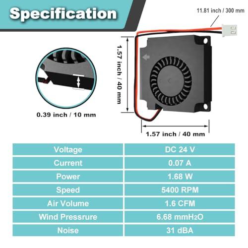 JYUDAUFU 4個 40×10mm ブロワー冷却ファン 4010 DC 24V デュアルボールベアリングクーラー XH2.54 2ピンポート |  | 01