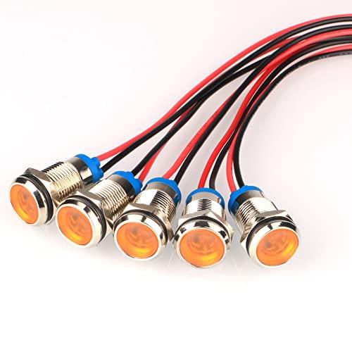 Kiligen 5個 LED 防水インジケータライト パイロットライトシグナル インジケータ10mm AC/DC 12-24V （イエロー） | 