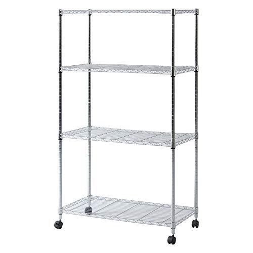 不二貿易 メタルマルチシェルフ 4段 ポール径24.5mm 幅90×奥行45×高さ152cm クロムメッキ キャスター付き 91787 | 