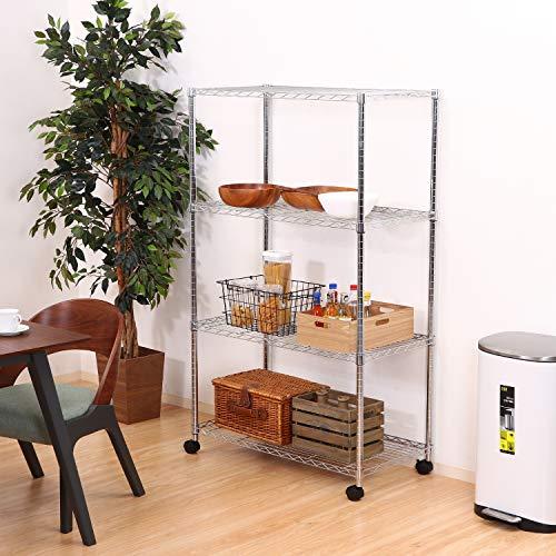 不二貿易 メタルマルチシェルフ 4段 ポール径24.5mm 幅90×奥行45×高さ152cm クロムメッキ キャスター付き 91787 |  | 05