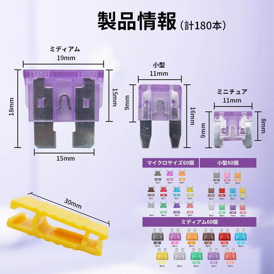低背ヒューズ 平型ヒューズ 180枚セット ミディアム 小型 ミニチュア 各60枚 ミニ平型ヒューズ 車 ヒューズ 2A 3A 5A 7.5A |  | 06