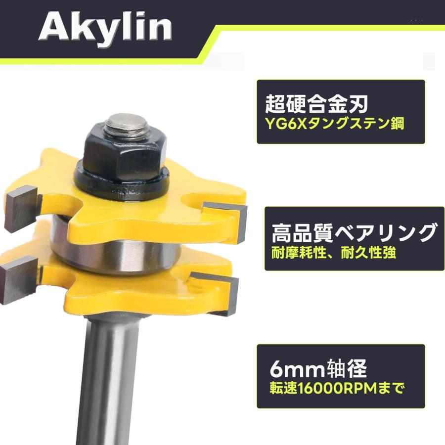 ルータービット 12mm 2本セット Akylin 2本組 T型ルータービット 12mm軸 舌と溝 横溝ビット T型