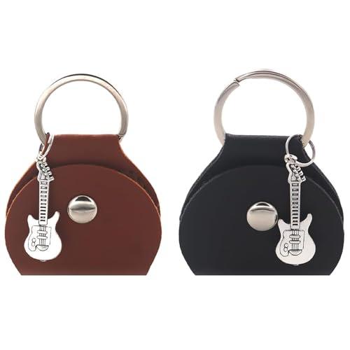 KDSSYFT ギターピックバッグ PU製 ギターピック付き5枚 ホルダー超軽量 携帯便利 ギターピック キーチェーン 音楽愛好家 贈り物 2個 | 