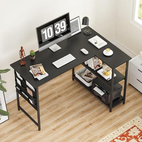 Alebert デスク 机 L字デスク パソコンデスク 幅107cm 机 pcデスク 勉強机 テーブル 作業机 ゲーミングデスク ラック付き l |  | 06