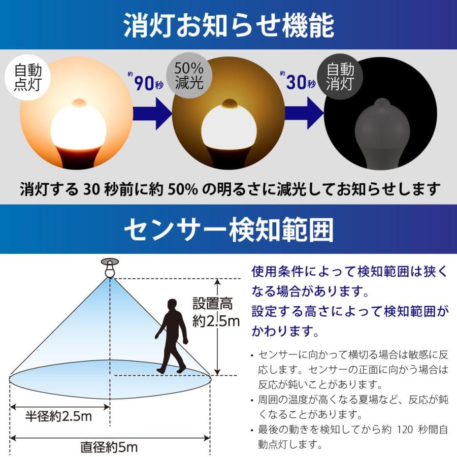 オームOHM LED電球 E26 40形相当 人感・明暗センサー付き 電球色 540ルーメン 4.7W LDA5L-G PIR6 06-5587 |  | 03