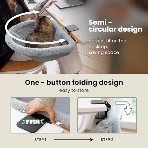 JUNSPOW 猫用デスクベッド ワンタッチ折りたたみ ラビットファー柔らかい 耐荷重18kg 省スペース半円形 多機種机対応 |  | 03