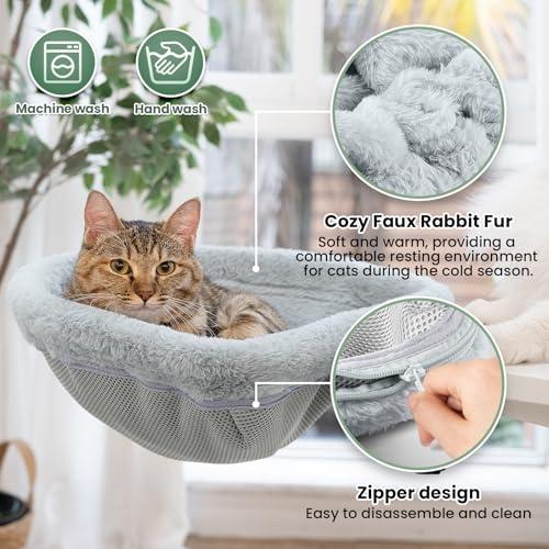 JUNSPOW 猫用デスクベッド ワンタッチ折りたたみ ラビットファー柔らかい 耐荷重18kg 省スペース半円形 多機種机対応 |  | 04