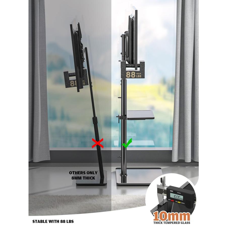 ユニバーサルフロアテレビスタンド マウント付き 80度回転 高さ調節