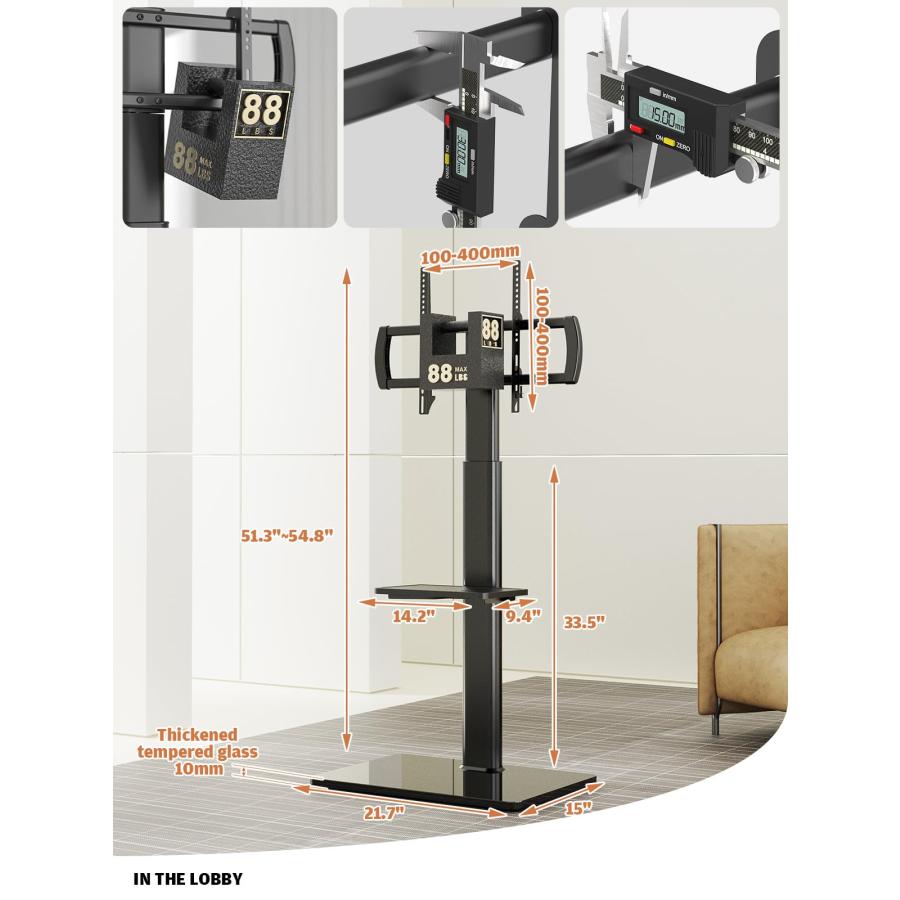 ユニバーサルフロアテレビスタンド マウント付き 80度回転 高さ調節可能 省スペース設計 ほとんどの27~65インチのLCD LED OLED |  | 05
