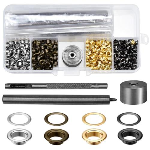 COOLBOTANG 両面ハトメ 3mm 400組セット ゴールド/シルバー/ブロンズ/ガンメタ 真鍮製 ハトメ打ち工具3点付き レザークラフト | 