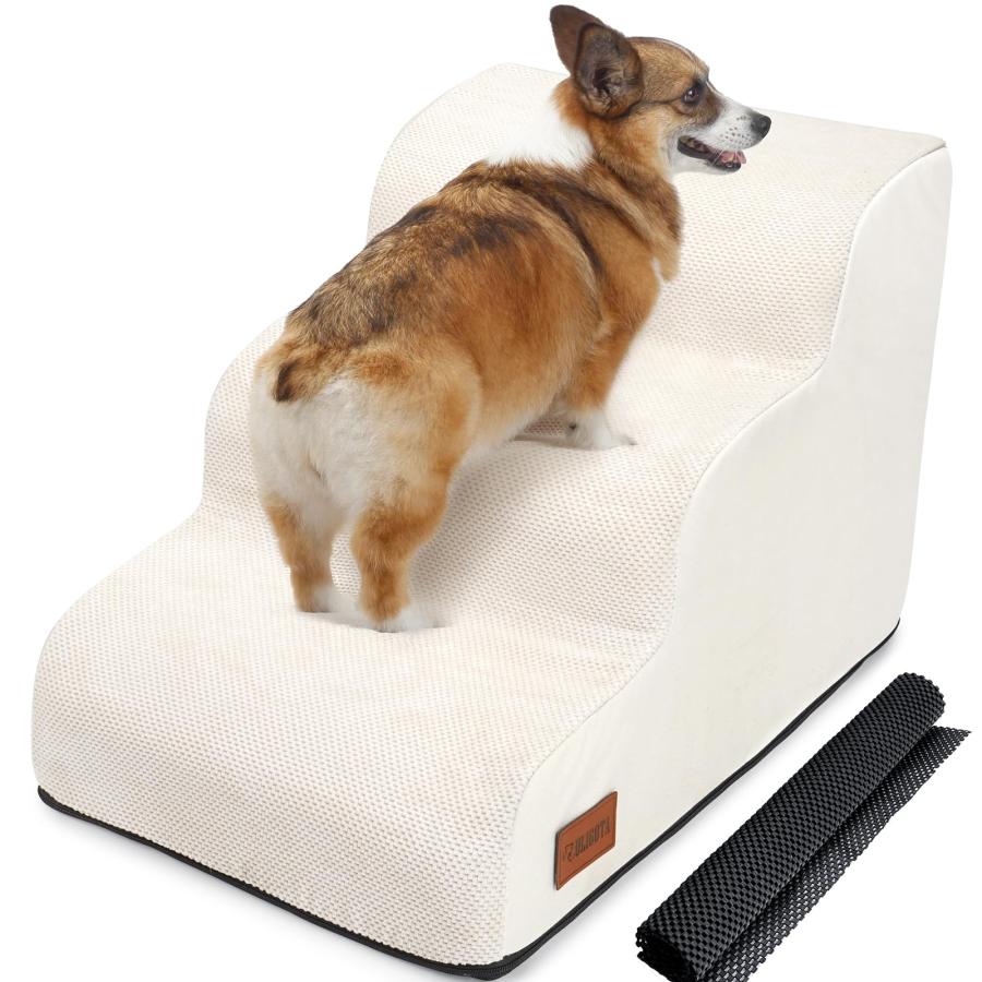 犬用ステップ 3段 ドッグステップ 犬用スロープ 犬用踏み台 犬用階段 小型犬 室内犬 高齢犬 滑り止めマット付き カバー取り外し 洗える 手持 | 