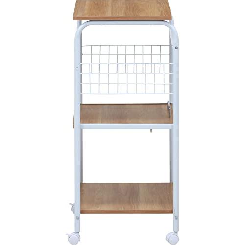 不二貿易 レンジ台 キッチンラック 幅51.5×41×高さ89.5cm ホワイト ナチュラル スライド棚 収納 レンジワゴン キャスター付き 1 |  | 02