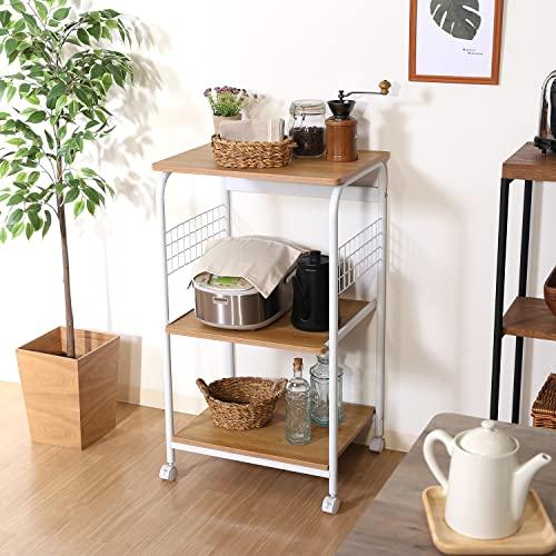 不二貿易 レンジ台 キッチンラック 幅51.5×41×高さ89.5cm ホワイト ナチュラル スライド棚 収納 レンジワゴン キャスター付き 1 |  | 04