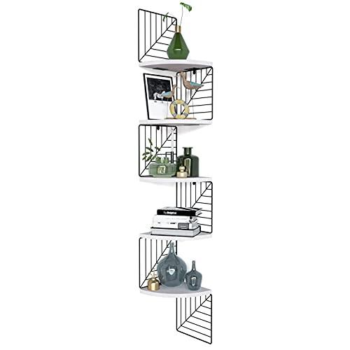 Love-KANKEI コーナーシェルフ ウォールシェルフ コーナー棚 コーナーラック 壁掛け棚 5段 ウォールラック 収納棚 ネジ付き 天然木 | 