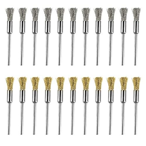 AmoYoung リューター ブラシ 2種類真鍮ワイヤーブラシ＆ 鋼ブラシ 2.35mm軸 22個入り 筆型 研磨ブラシ 研削ブラシ リューター | 