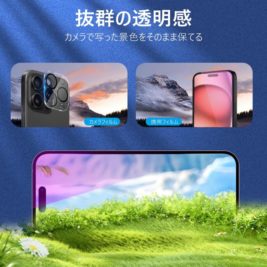 ブルーライトカットiPhone15 ガラスフィルム ブルーライト 2枚 + iPhone15 カメラフィルム 2枚 アイフォン 15 強化ガラス |  | 06