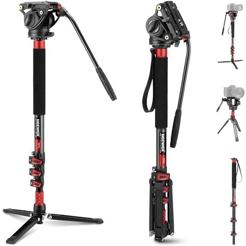 NEEWER 71.6プロカメラ一脚 フィート付き 炭素繊維伸縮式ビデオ一脚 QRプレート付き DJI RSジンバルマンフロットに対応 取り外し | 