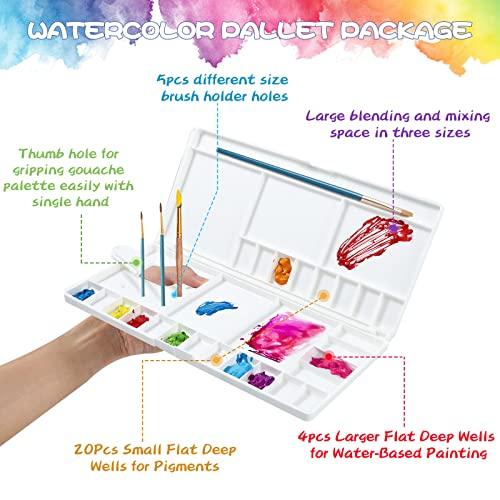 Junreox 水彩パレット 大型水彩画パレット フラットウェル24個とミキシングエリア5個 プレミアムペイントパレット 蓋付き空 折りたたみプ |  | 01