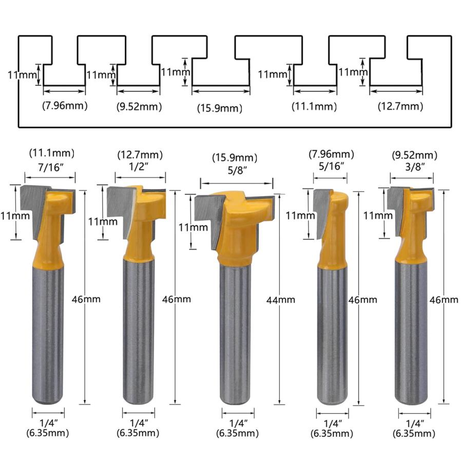 Bestgleキーホールビット6.35mm軸超硬刃トリマービットT型ほぞカッター超硬刃ルータービットtスロットビット カッタールータービット超硬 |  | 01