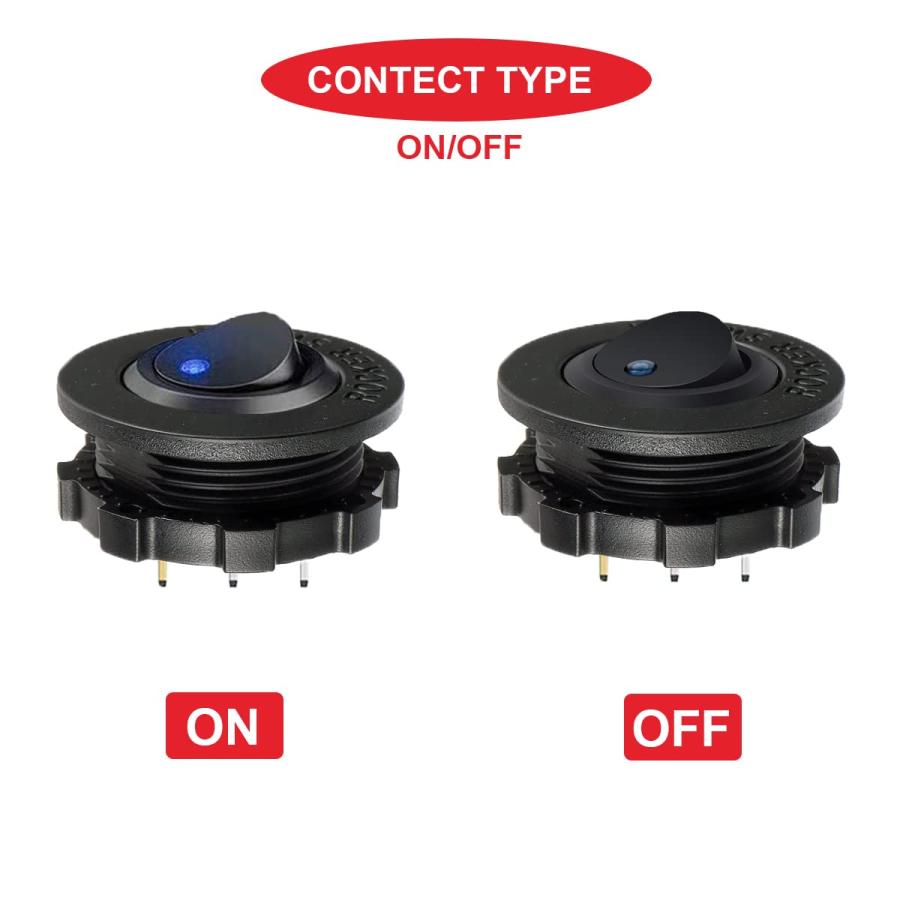 MKBKLLJY 4個 ラウンド ロッカー スイッチ シェル DC 12V 20A、24V 10A、SPST 3ピン オン オフ 赤/青/緑/黄 |  | 04