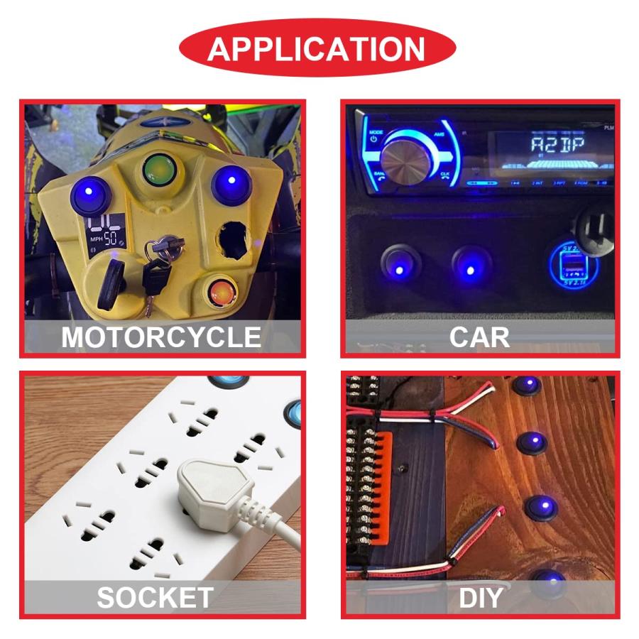 MKBKLLJY 4個 ラウンド ロッカー スイッチ シェル DC 12V 20A、24V 10A、SPST 3ピン オン オフ 赤/青/緑/黄 |  | 06