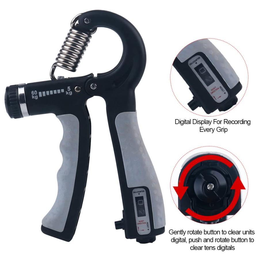 握力トレーニング器具ハンドグリップ 握力トレーニング筋トレハンドグリッパーリハビリ器具計数機能男女兼用負荷調整式 5-60kg 2個セット |  | 02