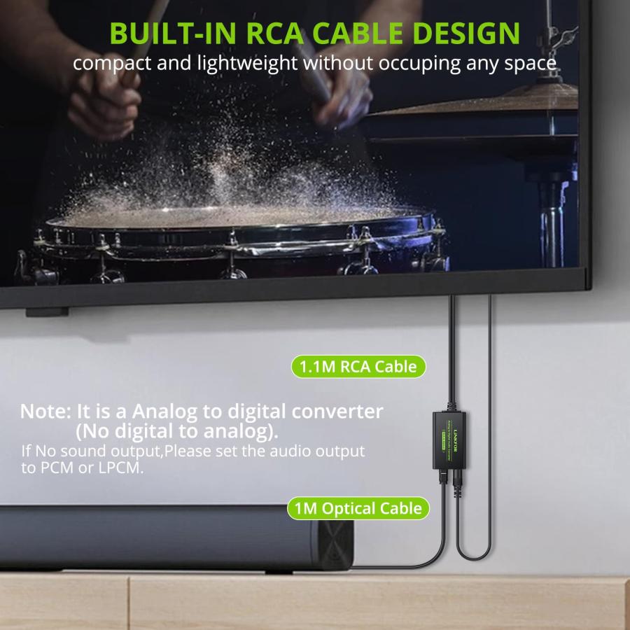 LiNKFOR アナログ to デジタル 音声変換器 RCA to 光デジタル 変換 48KHz対応 L/Rケーブル内蔵 光ケーブル付属 L/R |  | 03