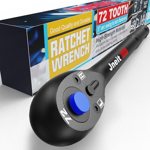 Jneit ラチェットハンドル 差込角6.35mm 1/4インチ ラチェットレンチ 180 mm ソケットレンチ 回転方向切替 72山ギア 速脱 | 