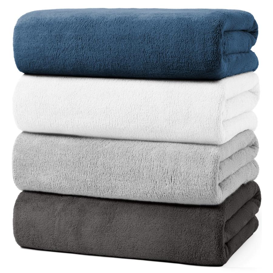 バスタオル即時吸水マイクロファイバーホテル仕様大判65*130cm 4色4点セット吸水性が高く速乾でフワとした生地長持ち入浴後入浴製品グレー、ホ | 