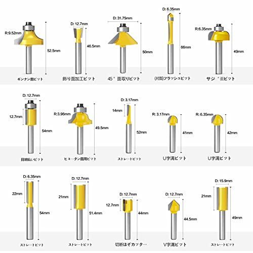 CSOOM プロ木エトリマ一ビット?ット超硬ル一夕一セット15本組 軸径6mm 収納ケ一ス付き 溝ほり・面取り・飾り面加工・目地払いビット フラ |  | 01